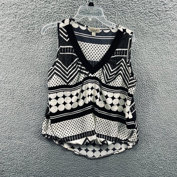 One World Live Let Womens Top Medium Black White Geometric Print Sleeveless - Picture 1 of 9